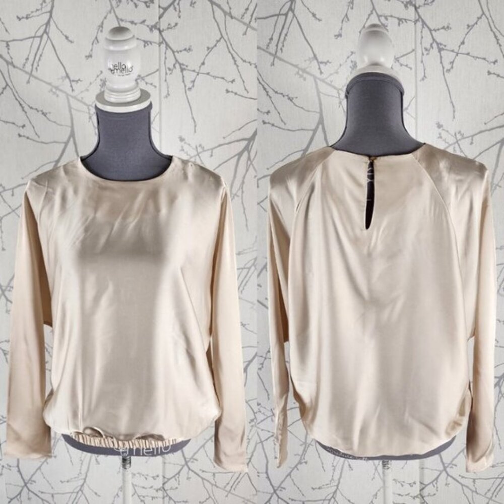 Suzy Shier Ivory Satin Batwing Loose Fit Long Sleeve Top